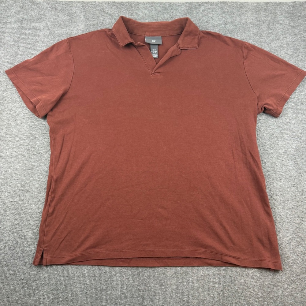 H&M Polo Shirt Men's Medium Brownā Short Sleeve V-Neck Cotton Jersey 0963674 3